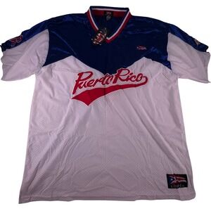 Puerto Rico Utopia Jersey Shirt V Neck‎ Mens XL White Embroidered Y2K VTG NWT